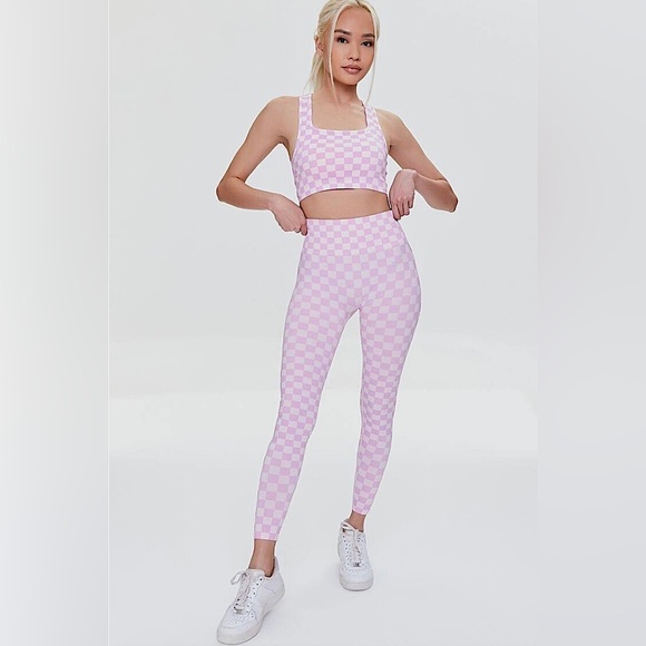 Forever 21 Women Active Seamless High Waisted Pink Checkered Leggings Size M - Picture 2 of 10